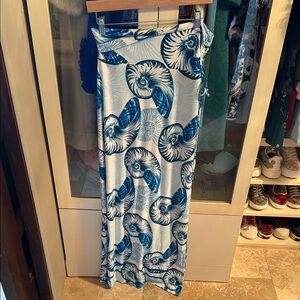 White House Black Market Blue Shell Print Maxi Skirt